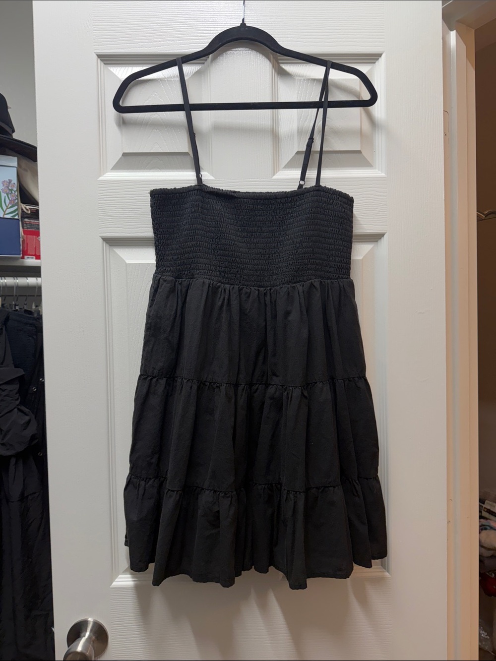 Black Smocked Tiered Sundress with Adjustable Straps